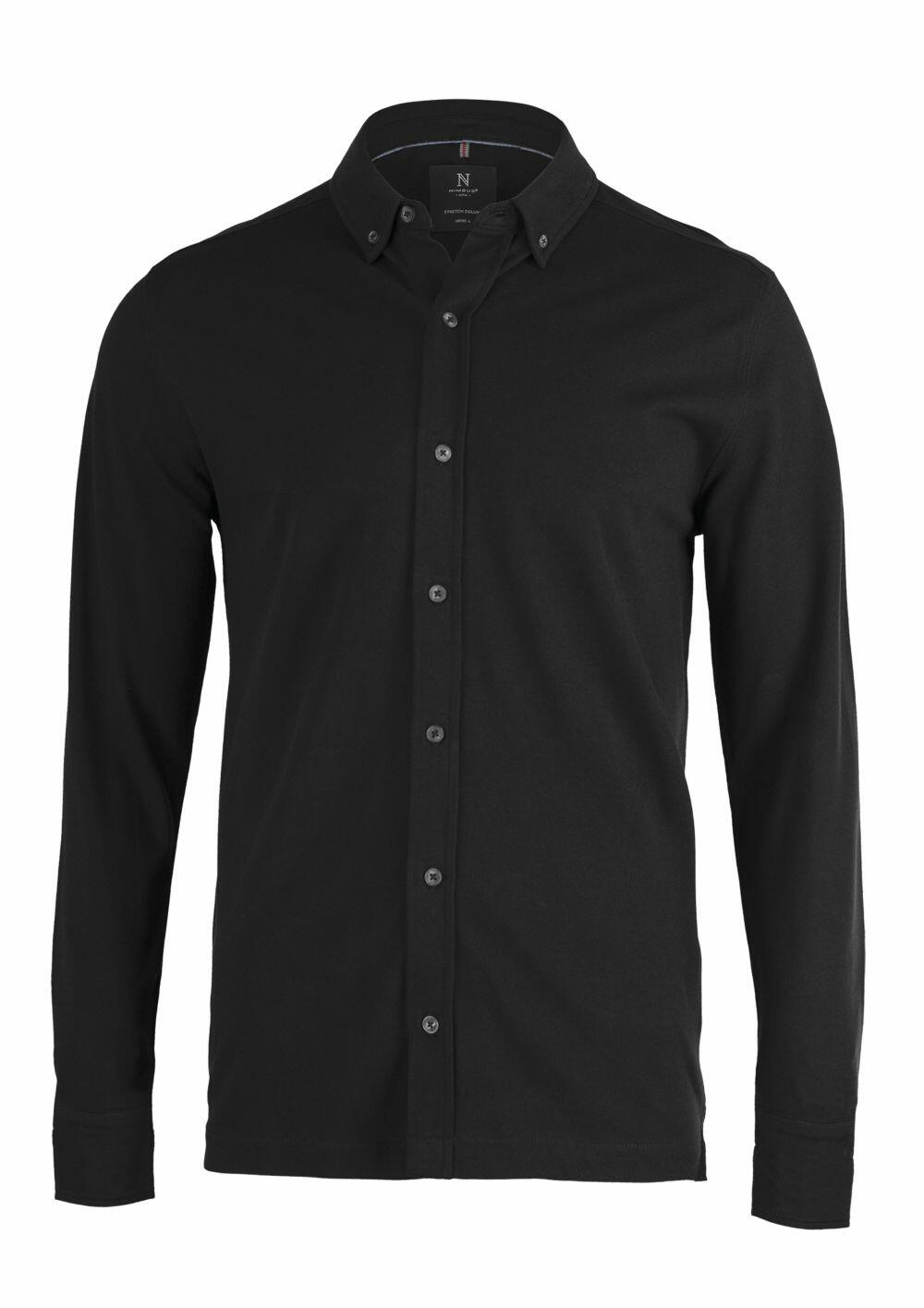 The Nimbus N103M is a black long-sleeve button-up shirt displayed on a white background.