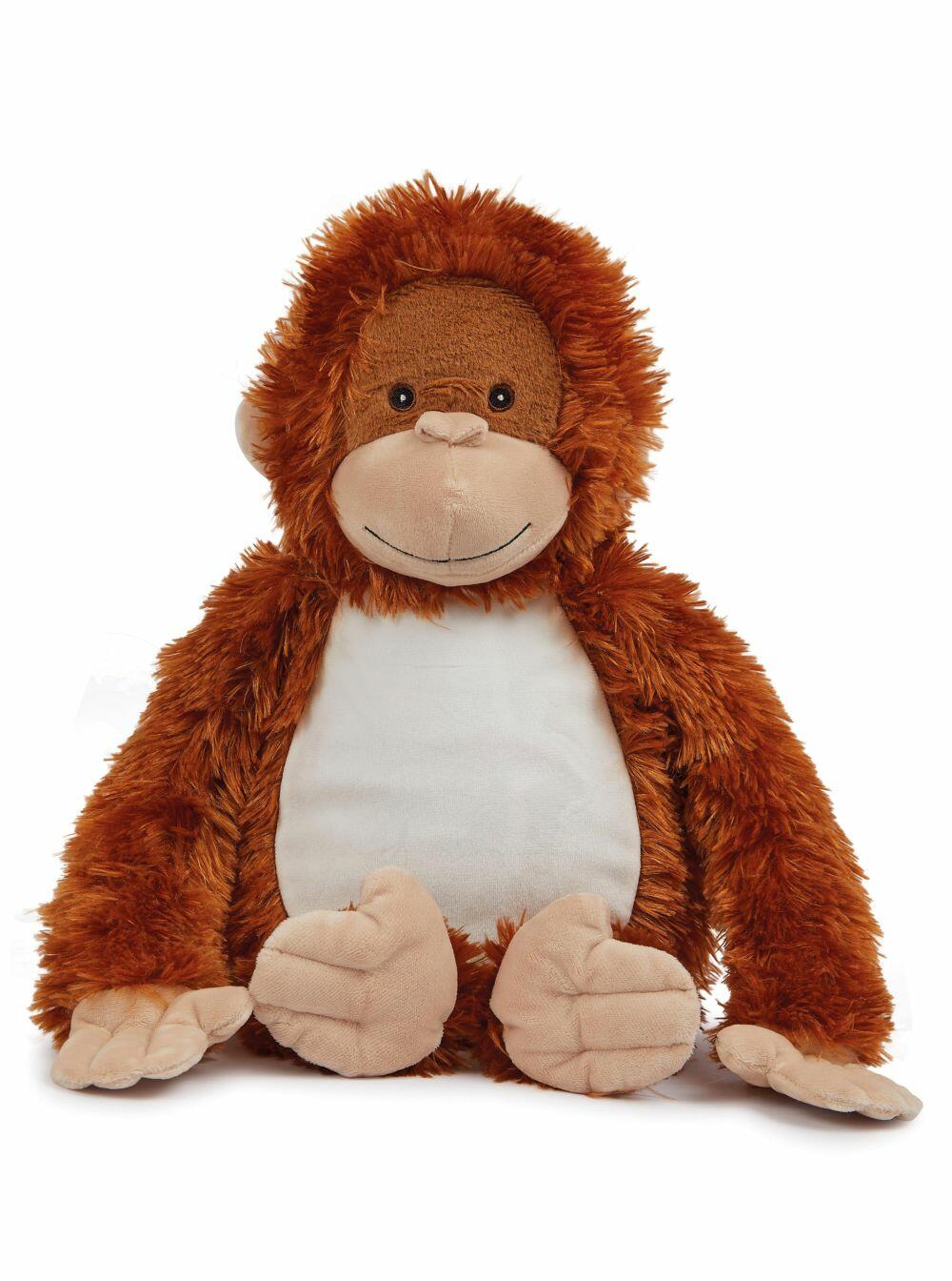 A Mumbles MM580 plush toy monkey with brown fur and a white belly sits facing forward.