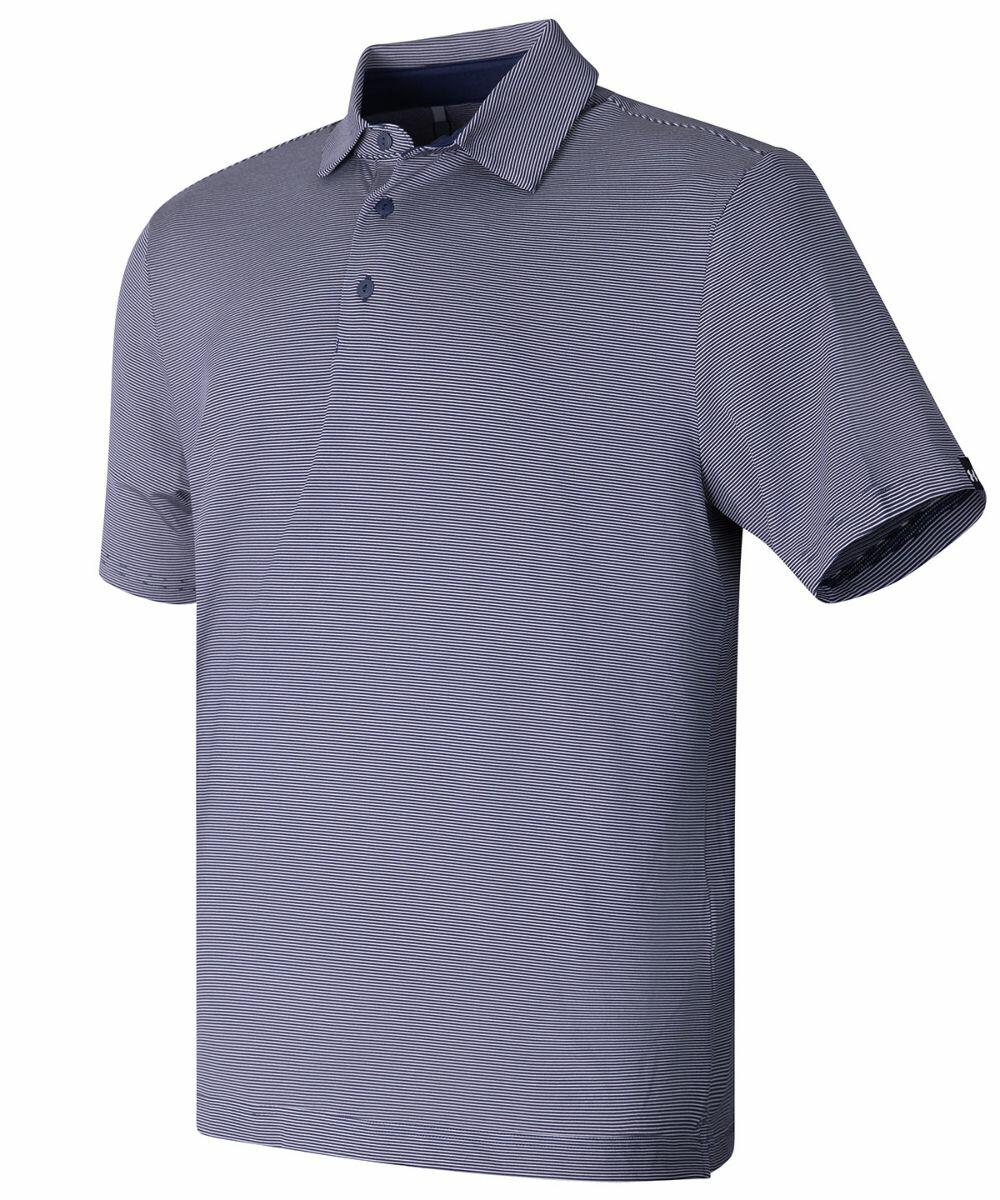 A light blue UG002 short-sleeve polo shirt with a buttoned collar from Under Armour Golf displayed on a white background.