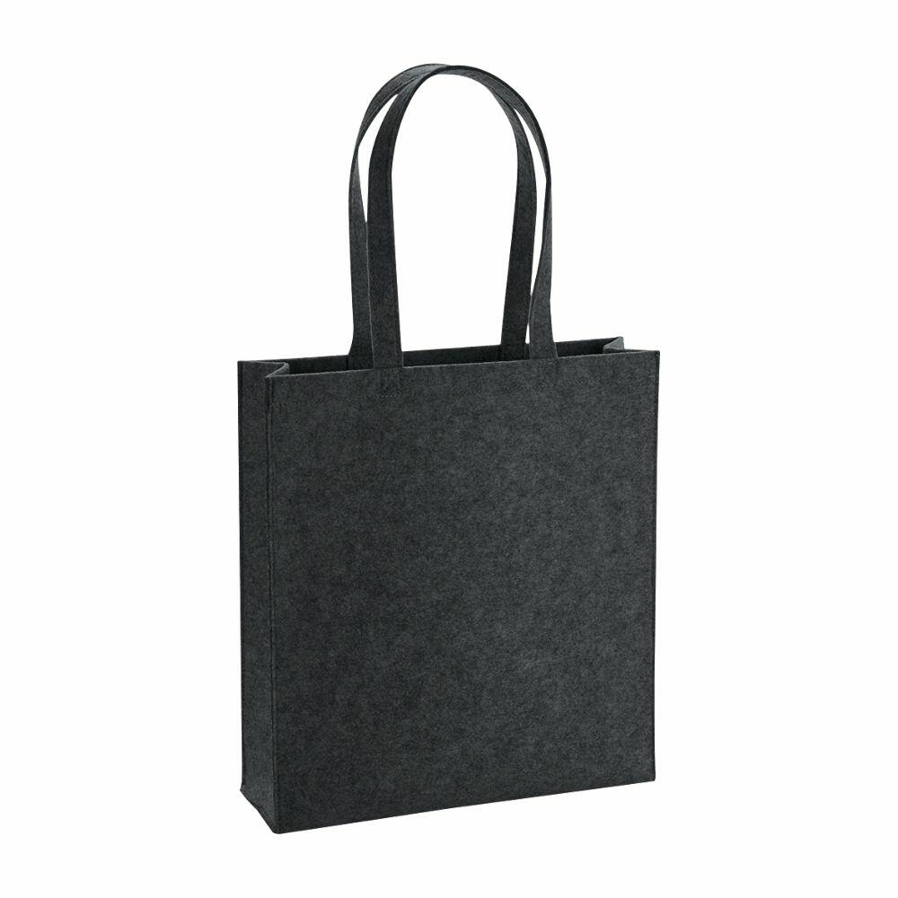 The BG723 by Bagbase is a black rectangular tote bag with two handles.