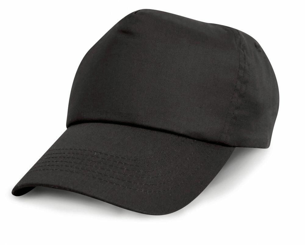 A Result Headwear RC05J black baseball cap placed on a white surface.