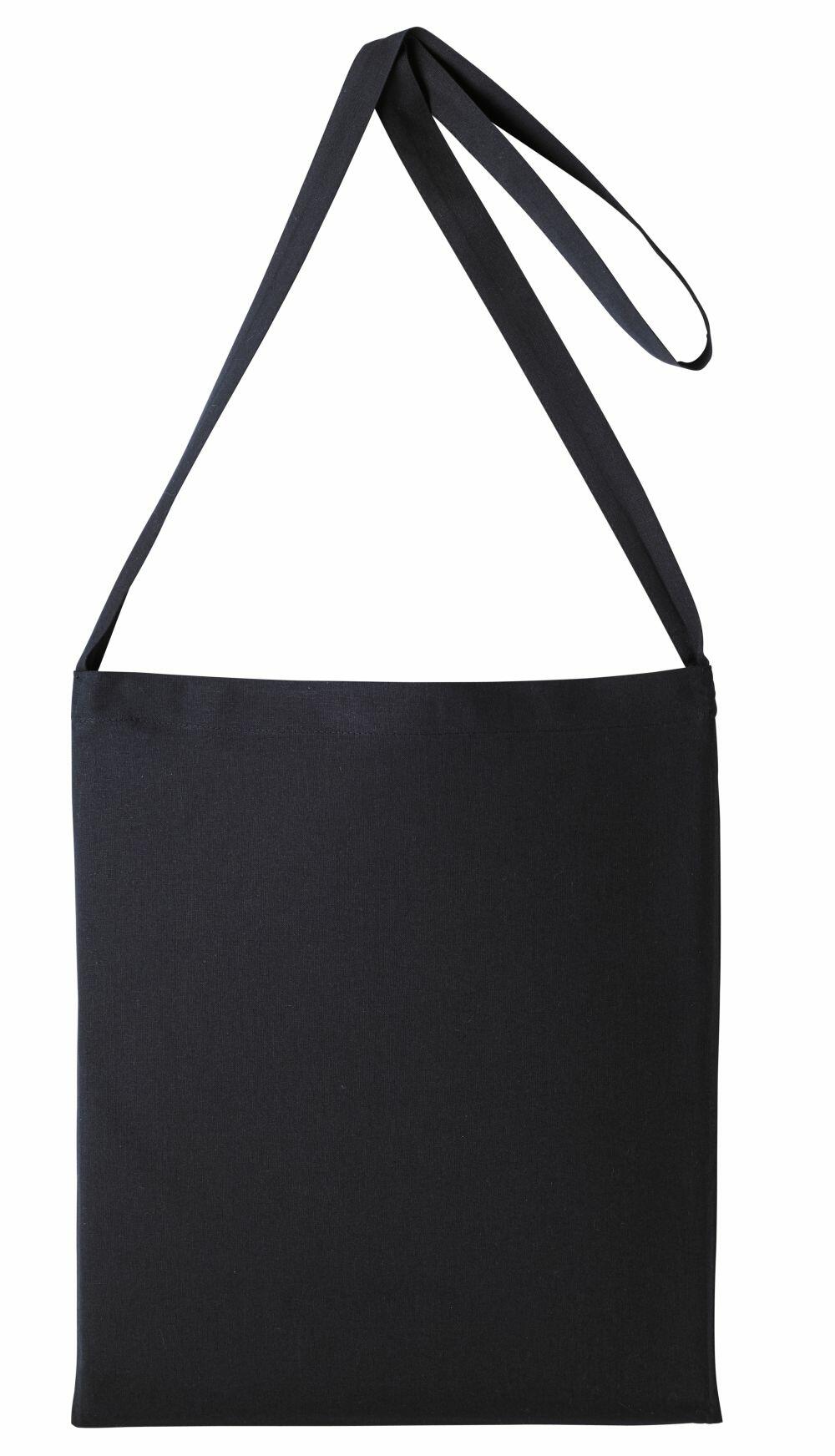Nutshell's RL400 black fabric tote bag, featuring a single long strap, is displayed against a white background.