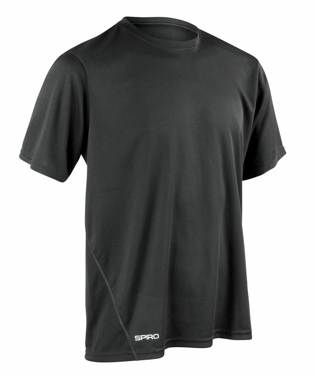 A plain black short-sleeve T-shirt featuring the word "SPIRO" printed in white at the bottom front, brought to you by Spiro and known as the S253M.