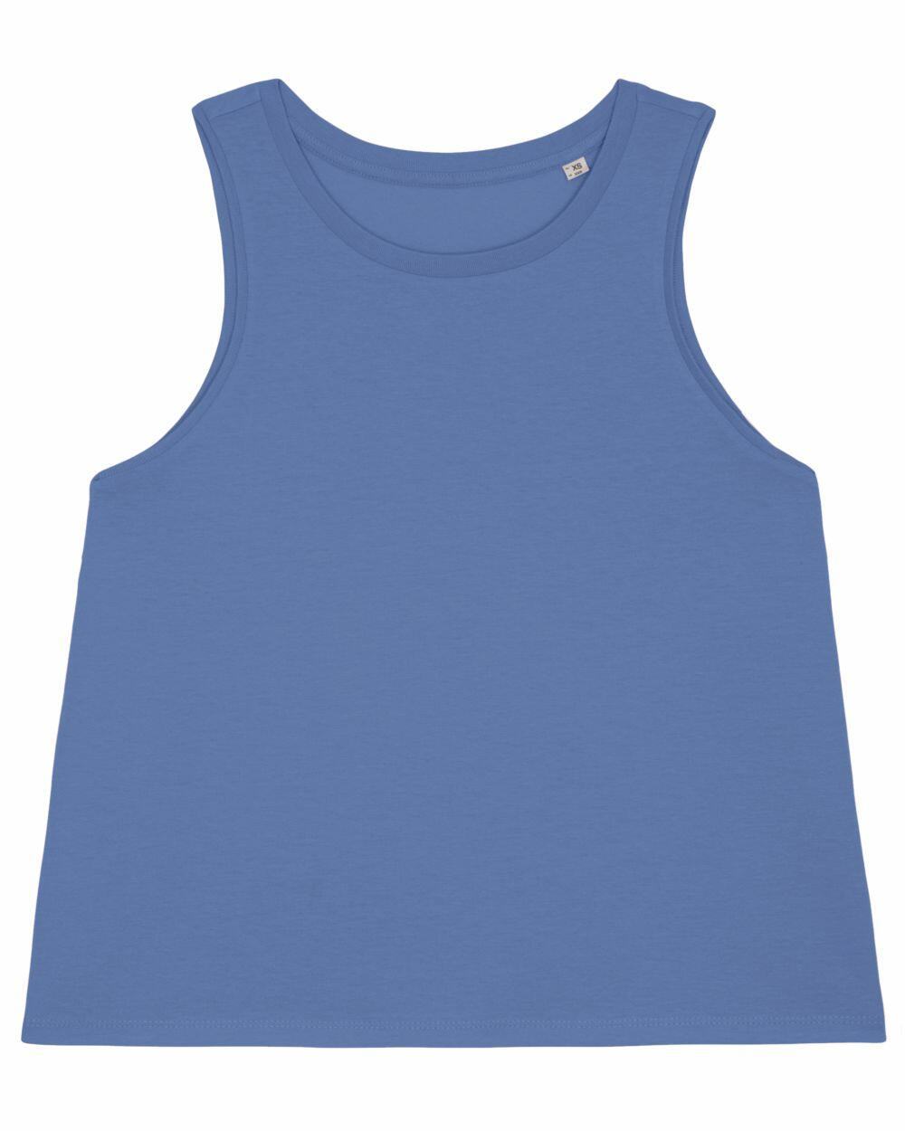 The Stanley/Stella SX082, a plain blue sleeveless tank top, is laid flat against a white background.