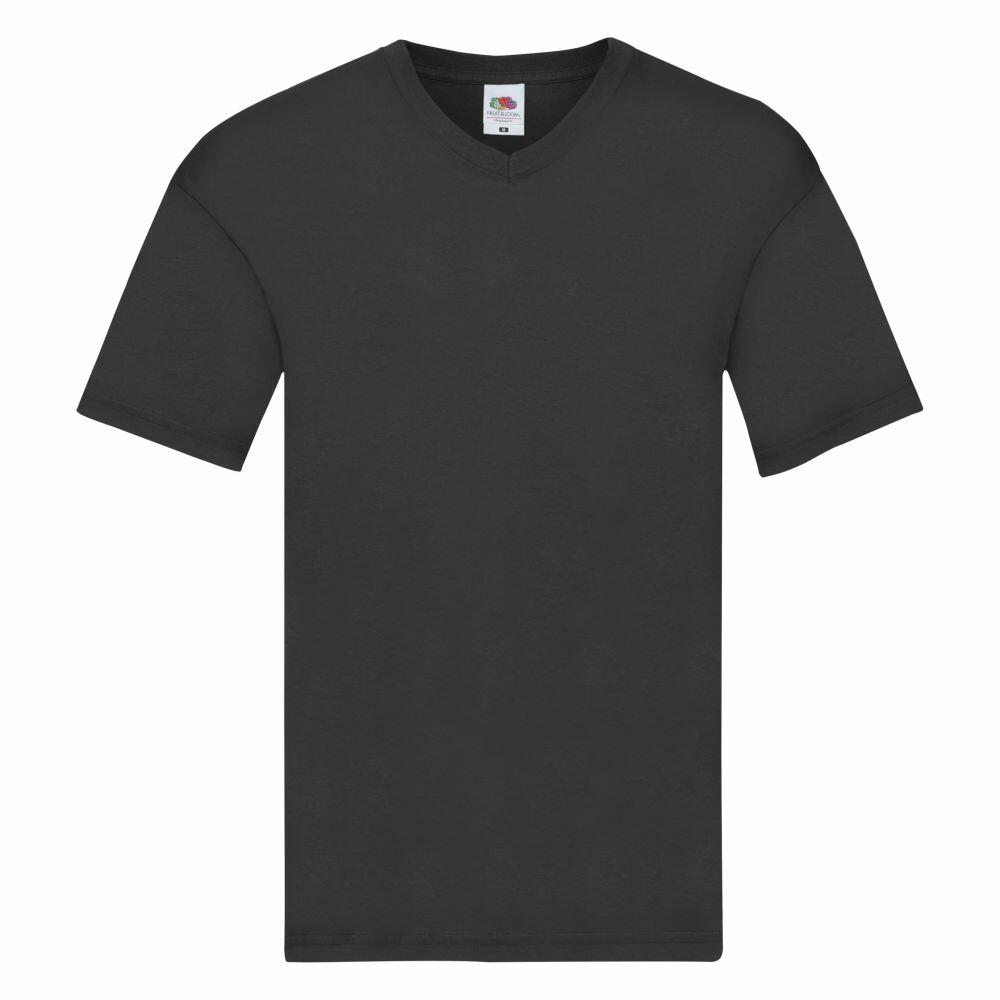 Fruit of the Loom's SS068 V-neck T-shirt in plain black on a white background.