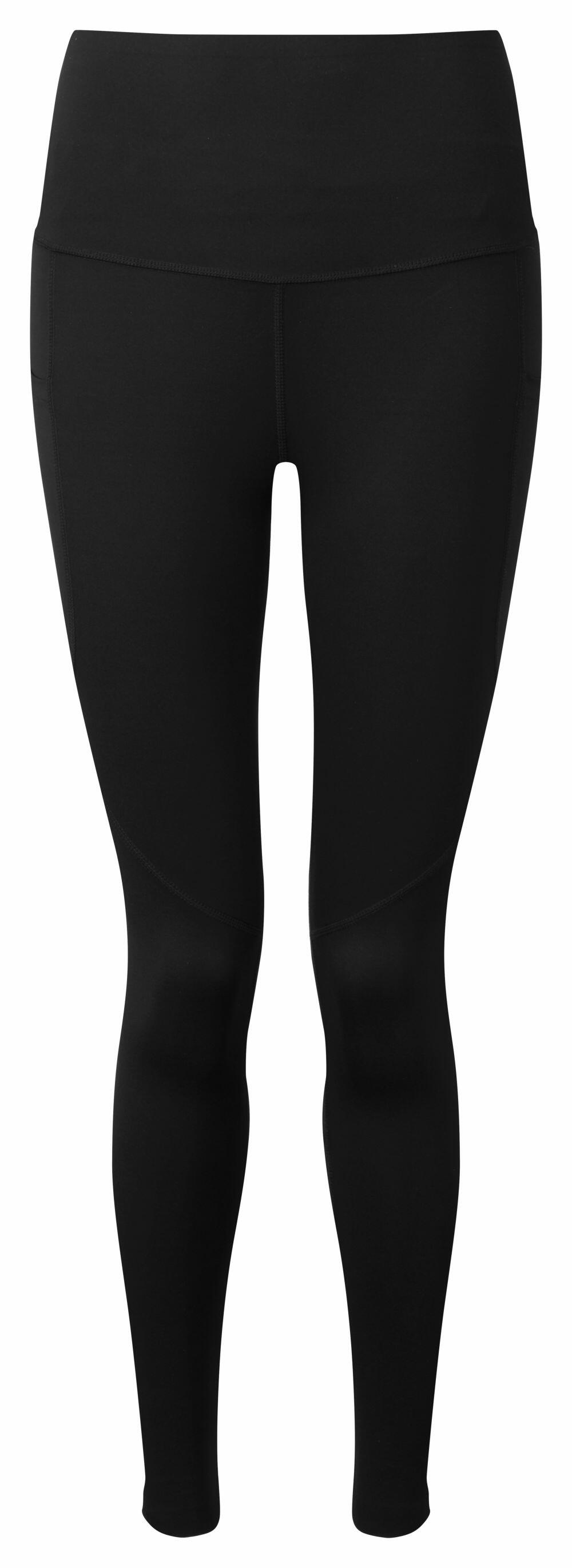 The TR308 by Tri-Dri are black leggings featuring a plain design with a high waistband, shown from the front view.