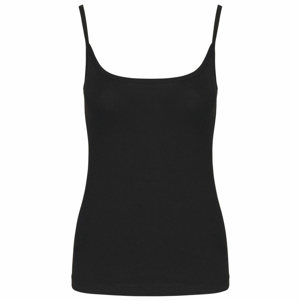 The KB397 black sleeveless camisole from Kariban features thin straps, showcased on a plain white background.