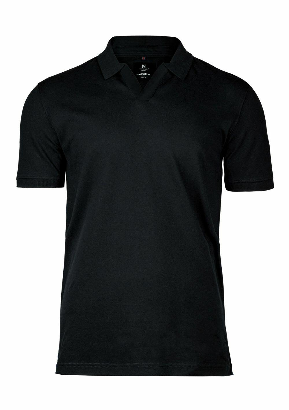 Product N107M: Nimbus black short-sleeve polo shirt with a collar, front view.