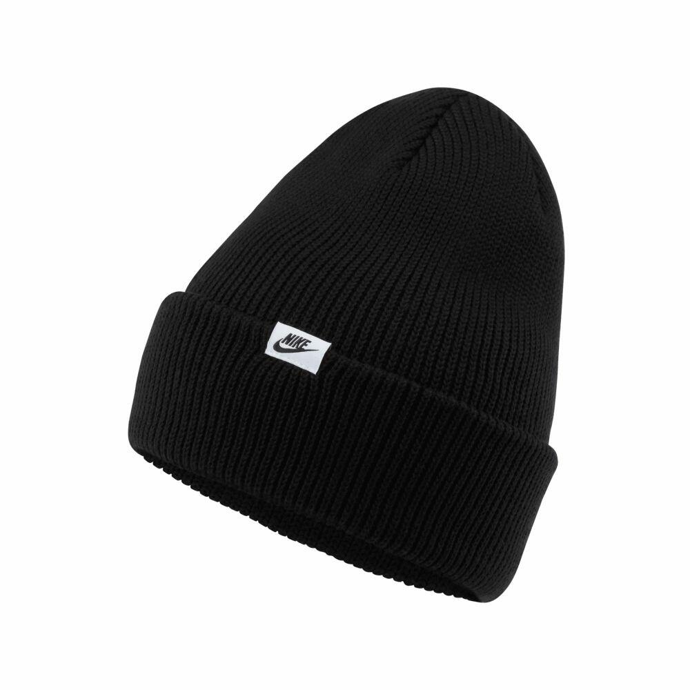 Nike NK358 black knit beanie featuring a folded brim and a small logo tag.