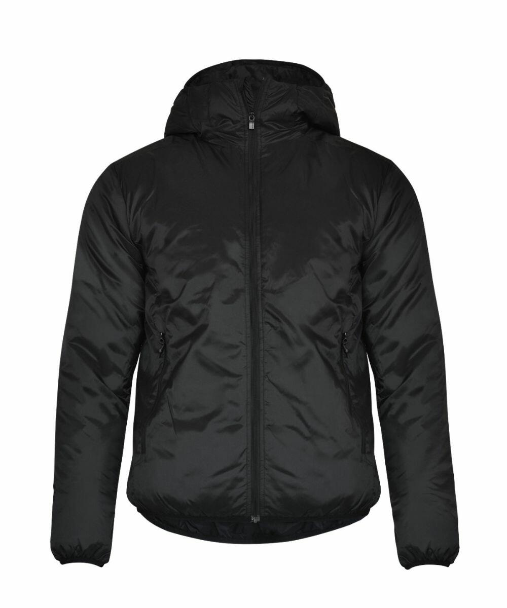 Nimbus Play NP16M hooded puffer jacket featuring a front zipper and side pockets in black.