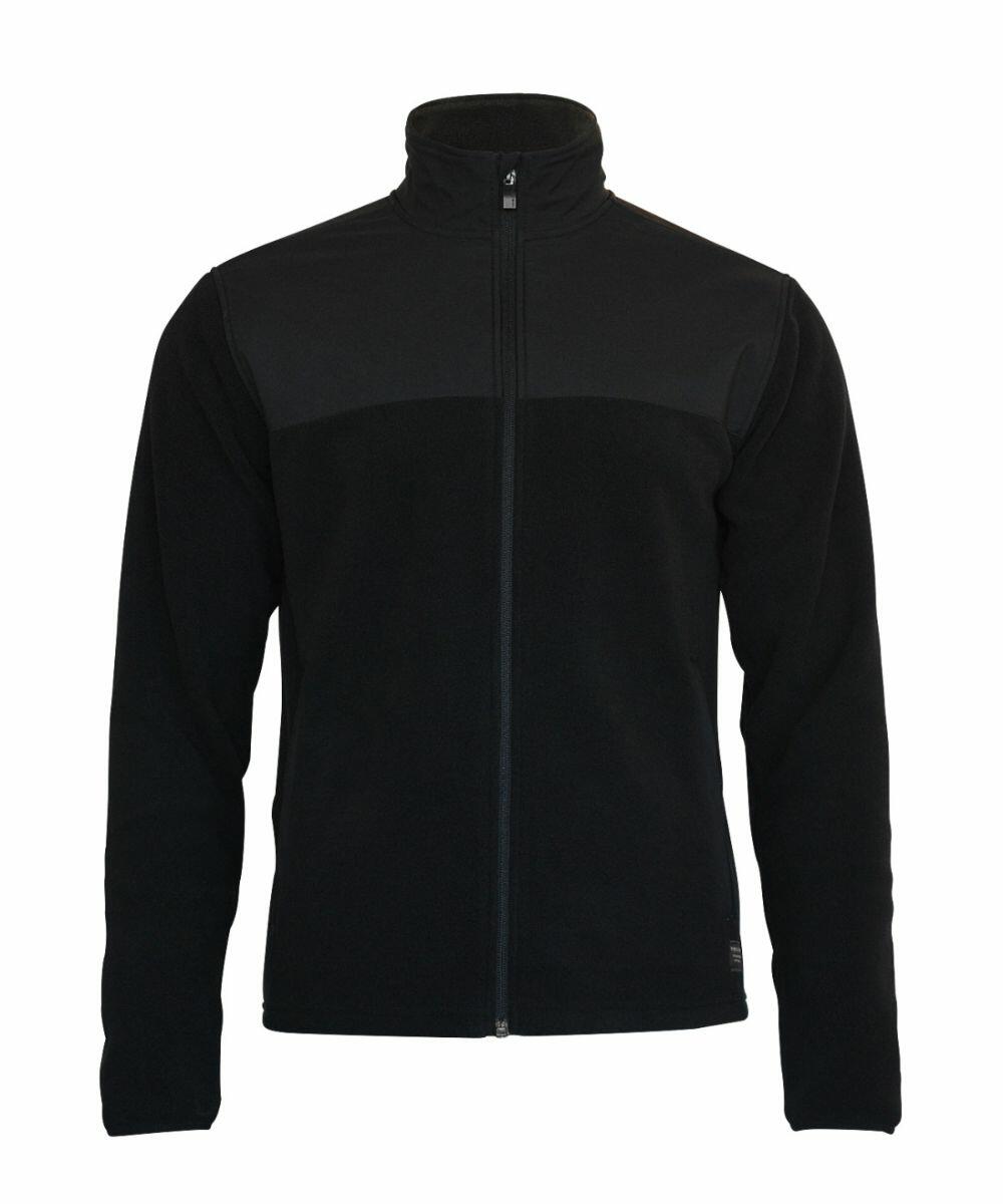 The Nimbus Play NP17M jacket, featuring a black fleece design with a full front zipper and high collar, is displayed on a plain background.