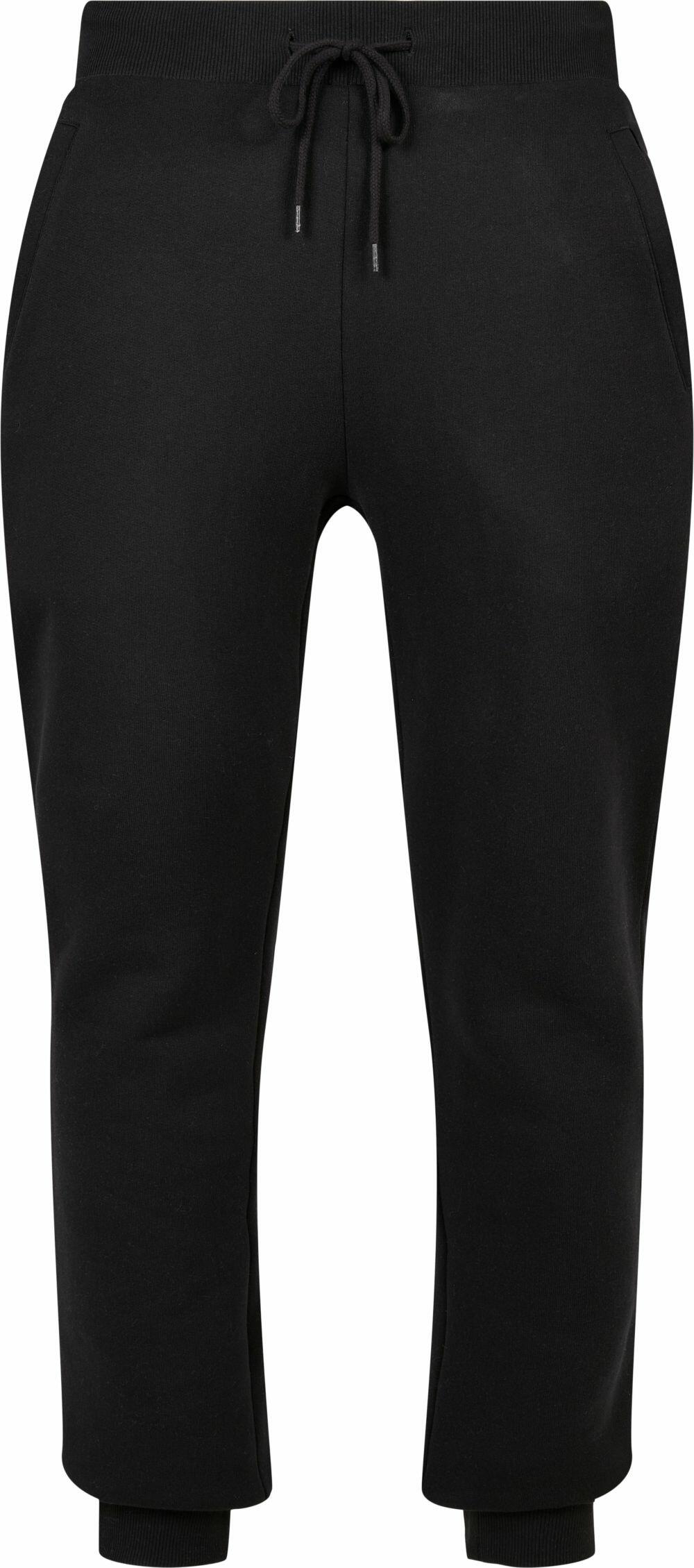 BY174 by Build Your Brand are black jogger pants featuring an elastic waistband with a drawstring, side pockets, and ribbed cuffs.