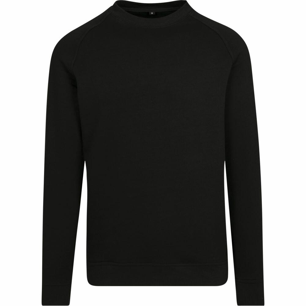 BY094 by Build Your Brand is a black sweatshirt featuring a crewneck design, long sleeves, and ribbed cuffs.