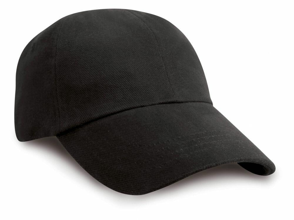 The RC24J by Result Headwear is a black baseball cap featuring a curved brim and a plain design.