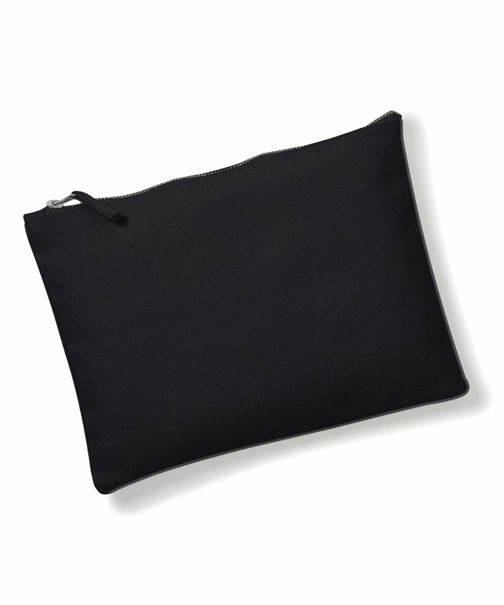 A black Westford Mill WM530 zippered pouch set against a white backdrop.