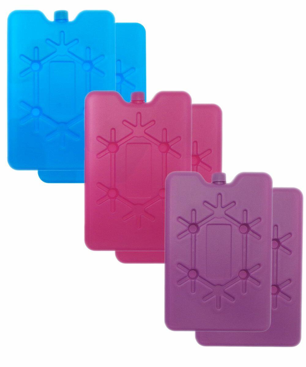 Four HL215 reusable ice packs by Home & Living, featuring embossed snowflake designs, in a set of two blue and two pink.
