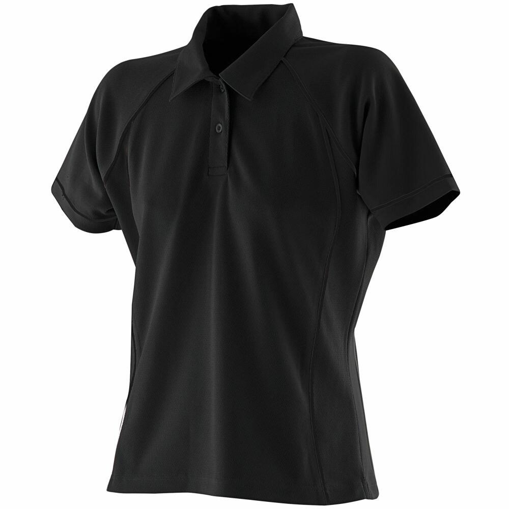 A plain black short-sleeve polo shirt with a collar and three buttons from the LV371 collection by Finden & Hales.