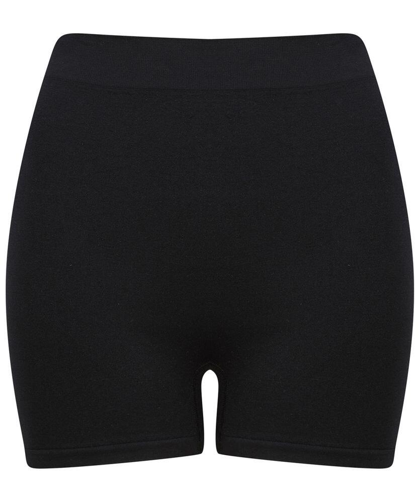 Tombo TL301 high-waisted seamless black shorts, front view.