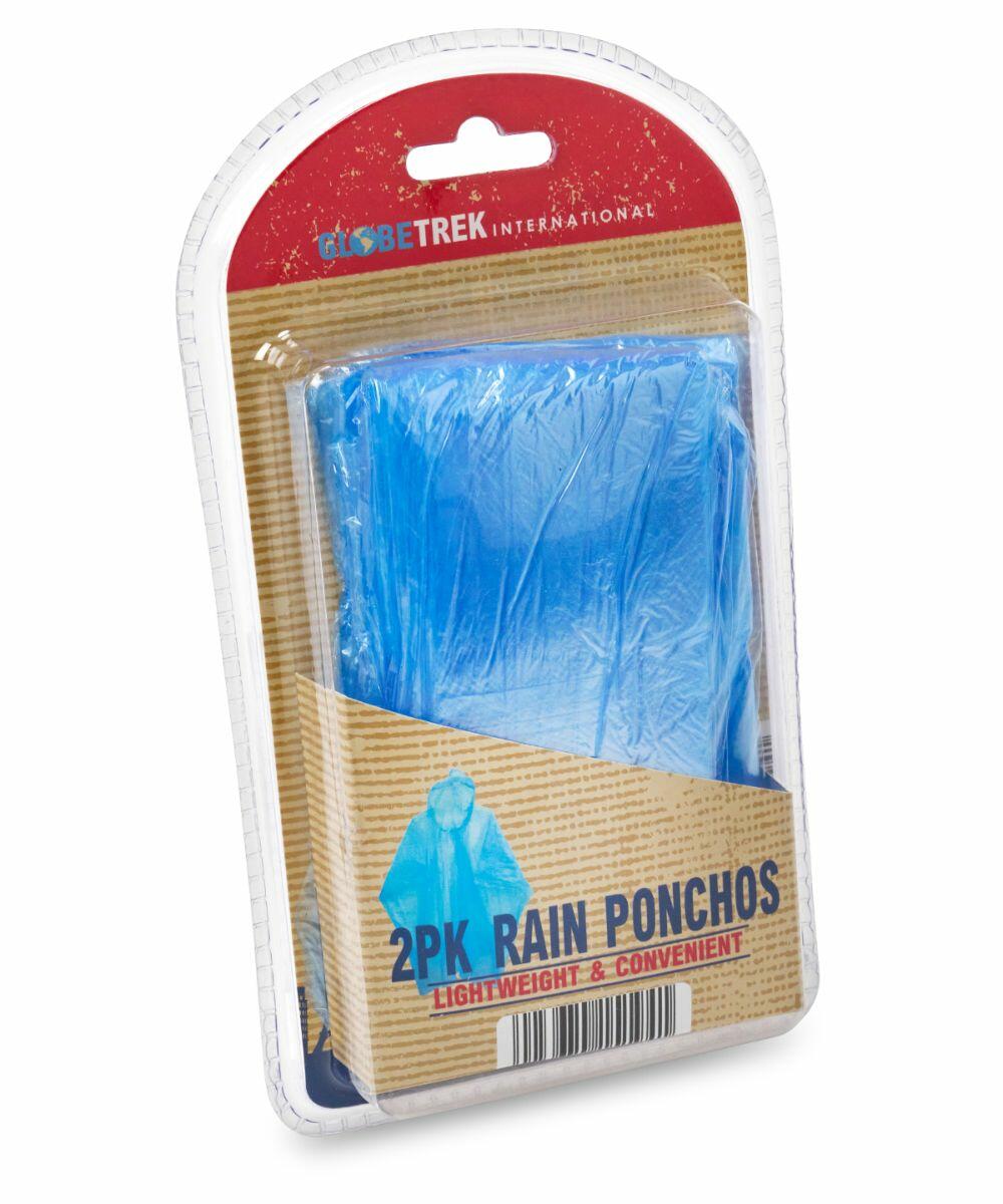 Plastic packaging containing two blue rain ponchos from the brand "Home & Living." The packaging highlights the product as "HL038 - lightweight & convenient.