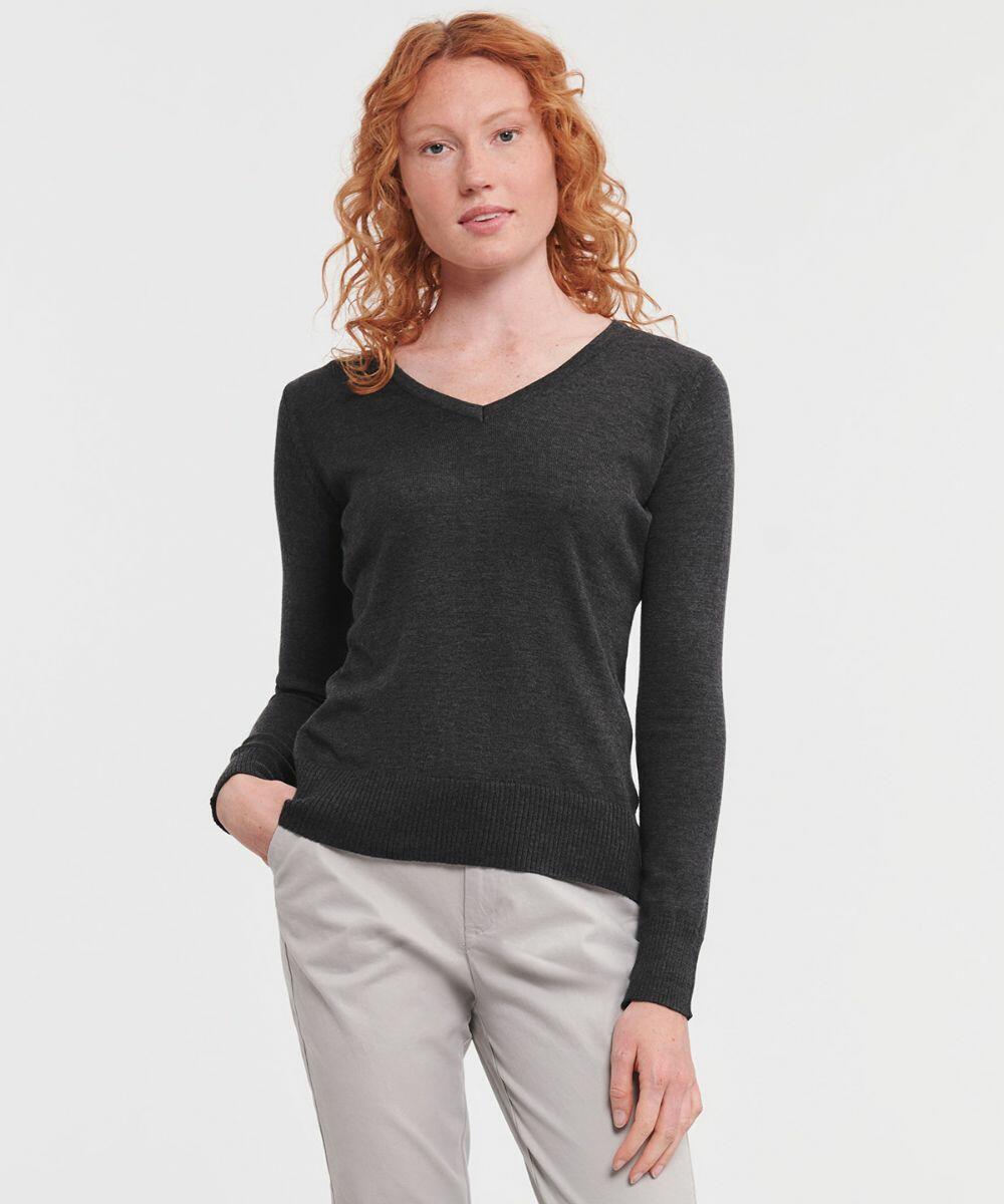 Russell Collection Women s V Neck Knitted Sweater J710F