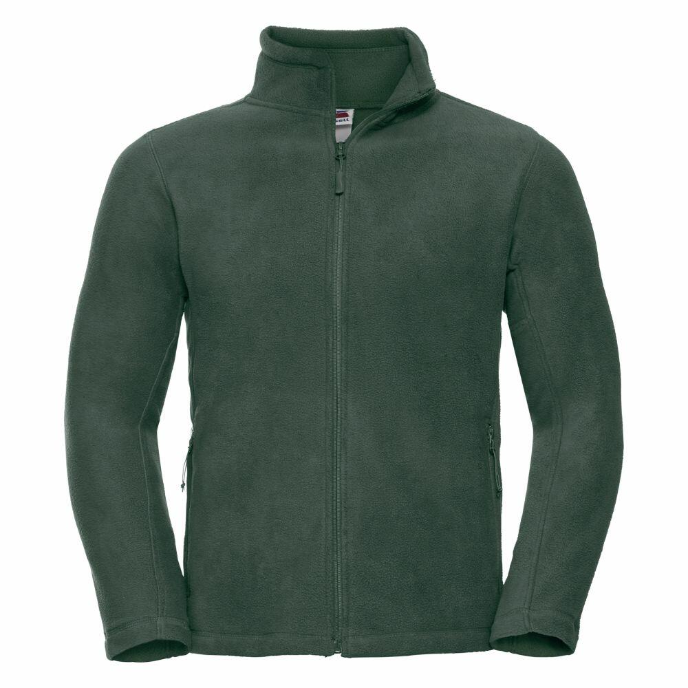 The Russell 8700M features a forest green fleece jacket with a front zipper and high collar, displayed on a white background.