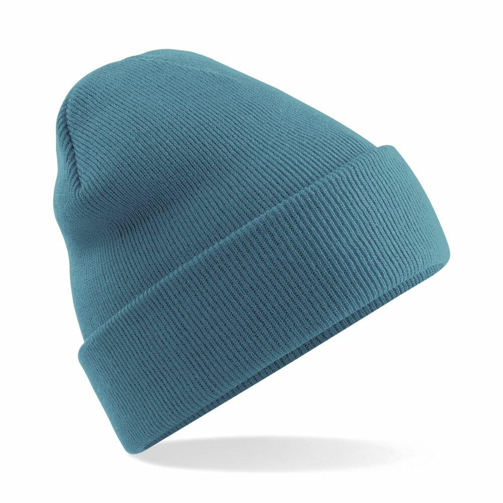 Beechfield BC045 beanie hat in teal with a folded brim displayed against a white background.