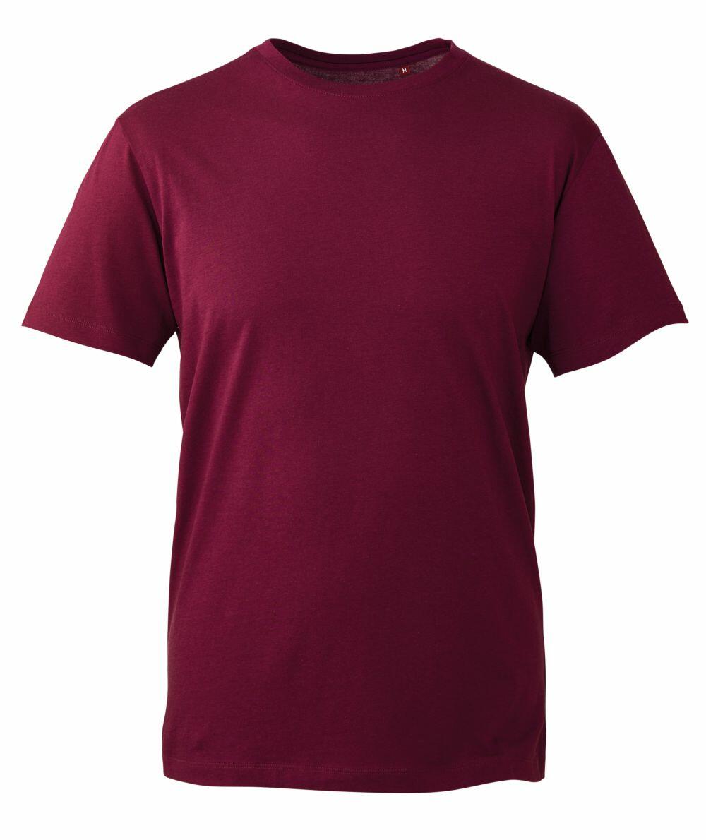 An Anthem AM010 maroon T-shirt showcased against a white backdrop.