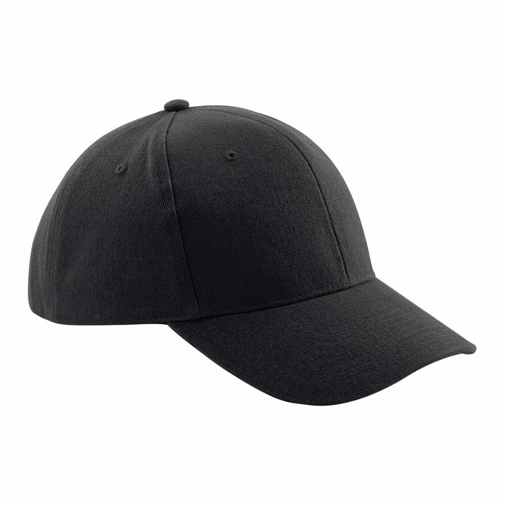 A Beechfield BC065 black baseball cap displayed against a white background.