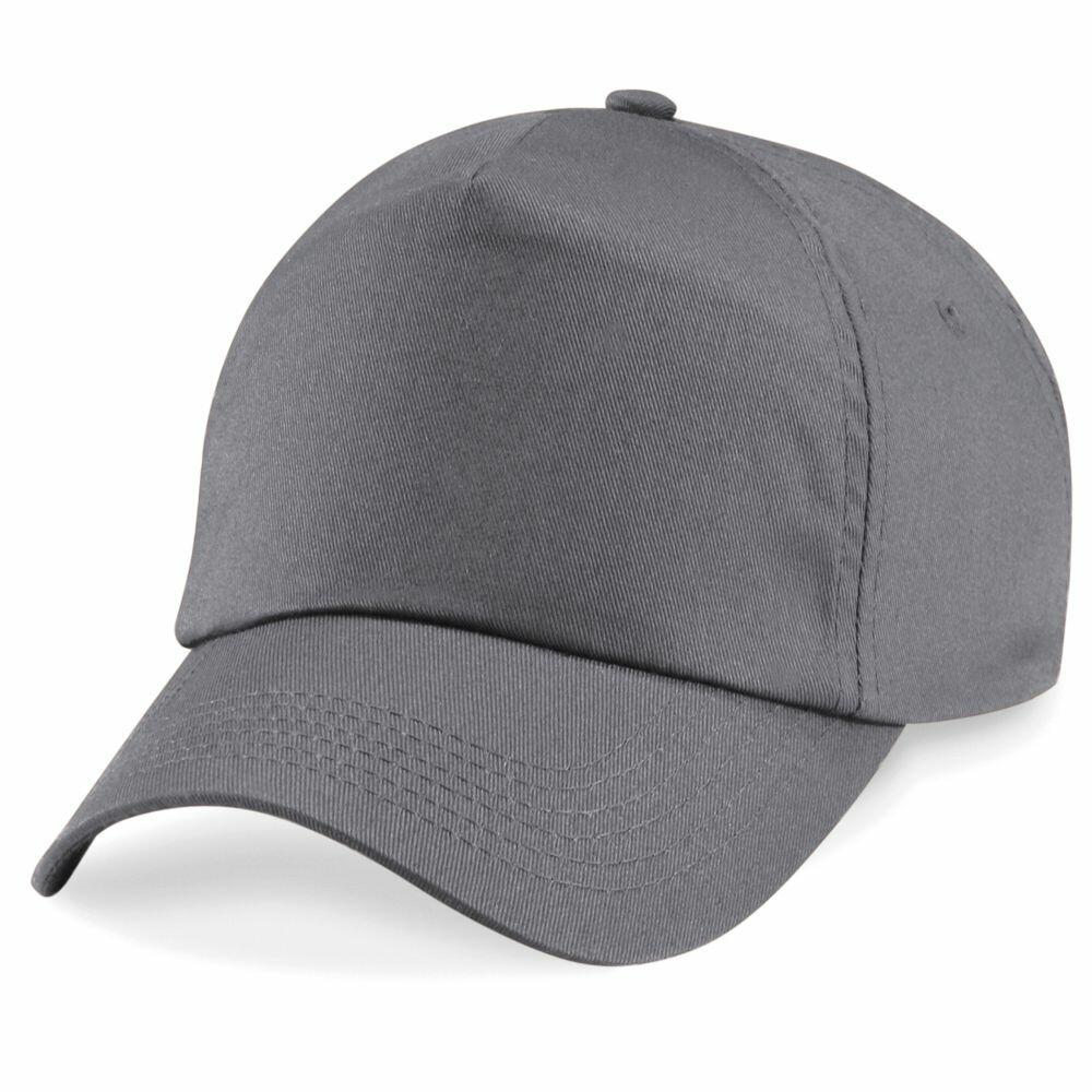 The BC10B from Beechfield, a minimalist plain gray baseball cap featuring a curved visor and minimal stitching, is displayed against a white background.
