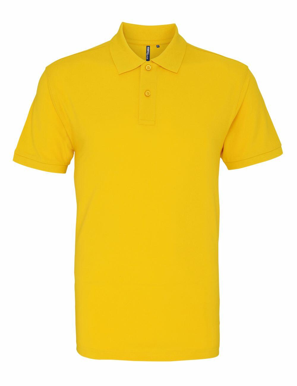 The AQ010 by Asquith & Fox is a vibrant yellow polo shirt featuring short sleeves and a buttoned collar, showcased against a pristine white background.