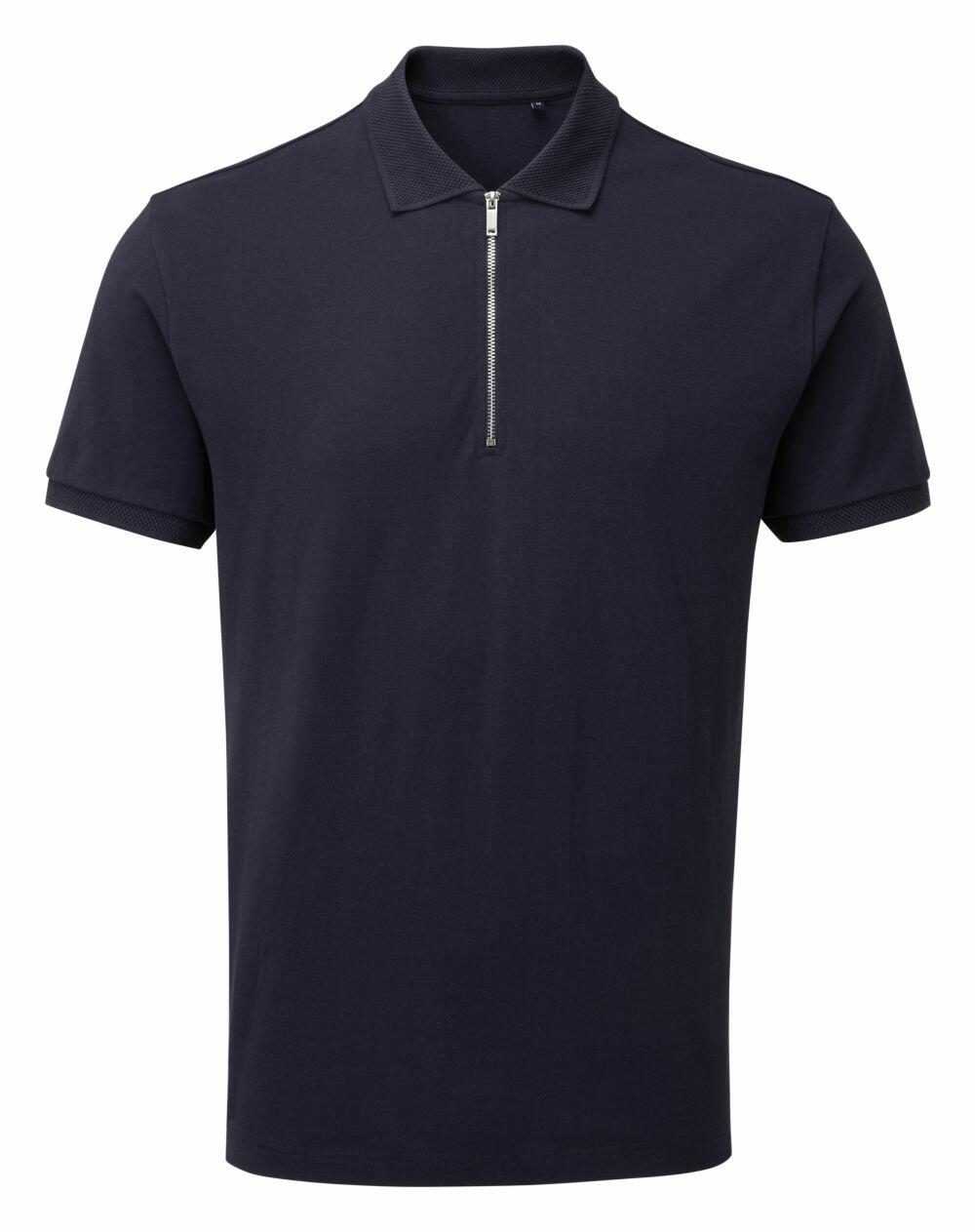 A black polo shirt with short sleeves and a front zipper by Asquith & Fox, model AQ013.