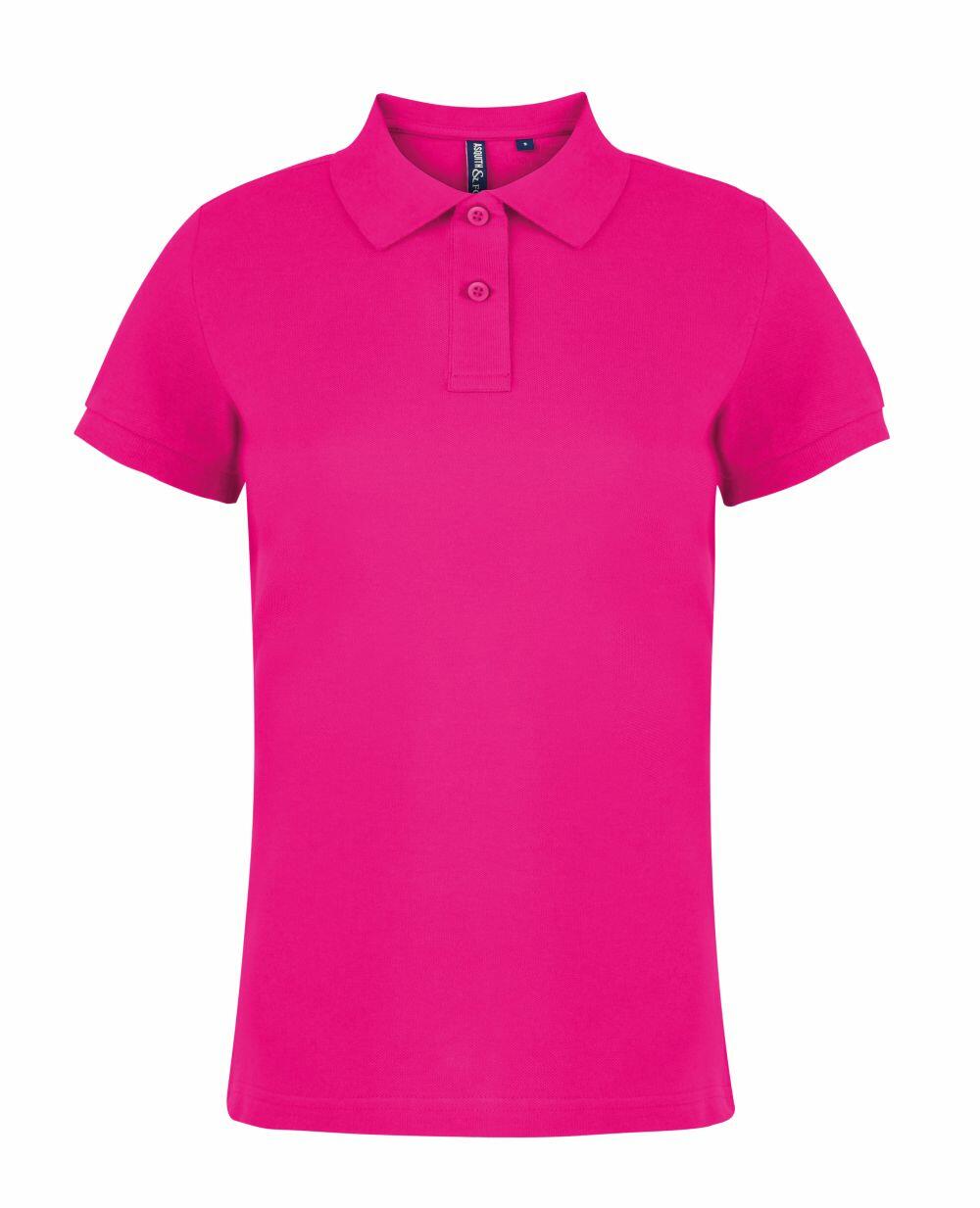 The Asquith & Fox AQ020 is a vibrant pink short-sleeve polo shirt featuring a collar and a two-button placket, showcased against a simple white backdrop.