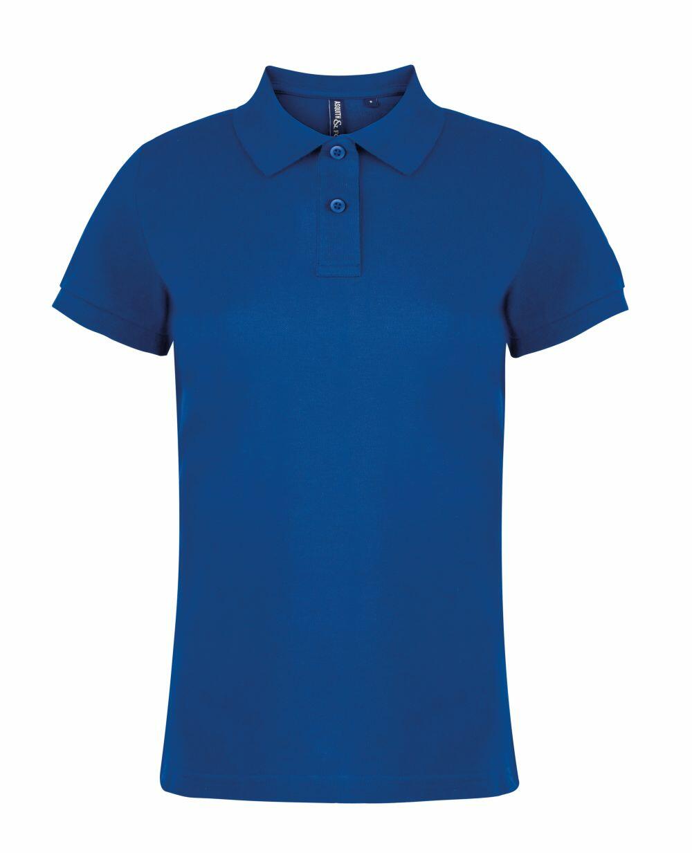 The Asquith & Fox AQ020 is a plain blue polo shirt featuring a collar and short sleeves, showcased against a white background. It includes a three-button placket.