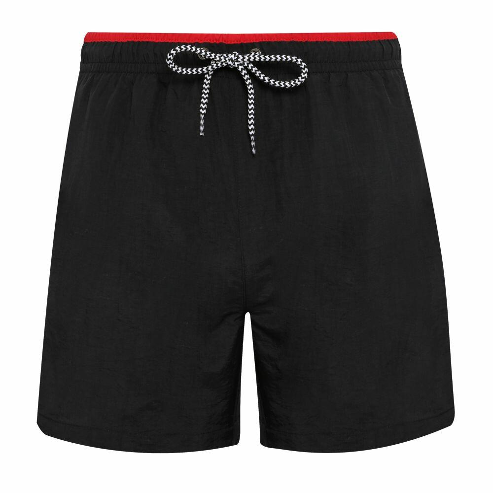 AQ053 by Asquith & Fox are black shorts featuring a drawstring waist and a red band at the top.