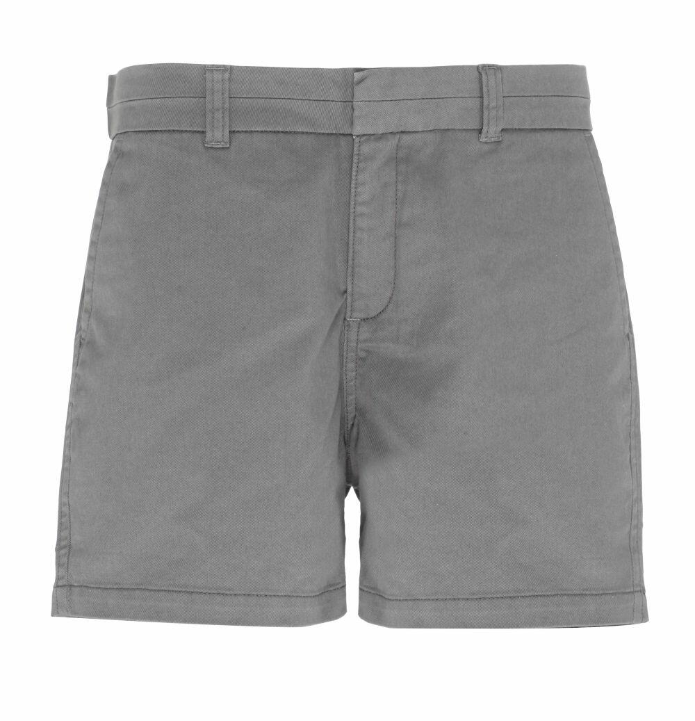 The AQ061 tailored gray high-waisted shorts by Asquith & Fox feature belt loops and a zipper fly, showcased against a plain white background.