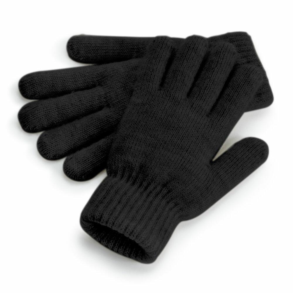 A pair of Beechfield BC387 black knit gloves is placed on a white background.