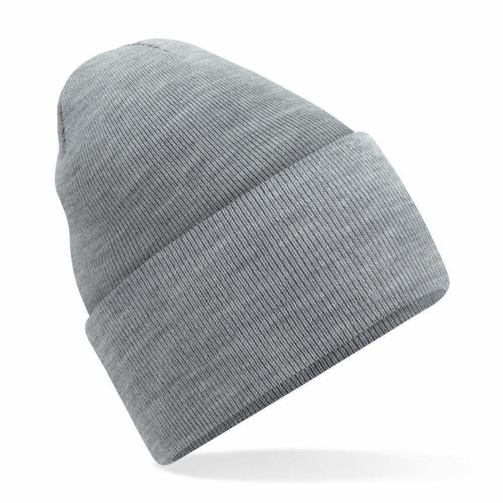 The product, a BC40R beanie by Beechfield in gray, features a folded brim and is displayed against a white background.