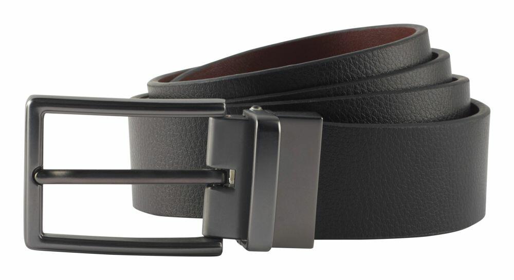 The AQ904 by Asquith & Fox is a neatly coiled black leather belt featuring a rectangular metal buckle.