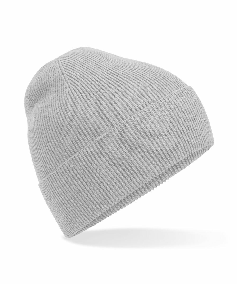 Beechfield BC51N gray knitted beanie featuring a folded brim, displayed against a white background.