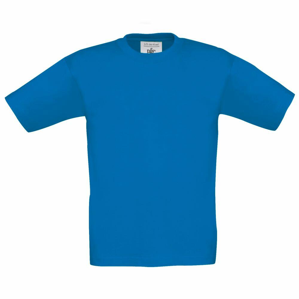 The B&C Collection B190B is a plain, bright blue t-shirt with short sleeves, displayed against a white background. The shirt is laid out flat, highlighting its vibrant color and minimalist design.