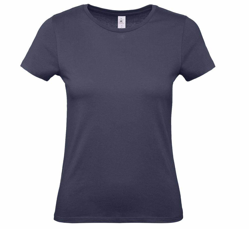 A plain dark blue short-sleeve T-shirt from B&C Collection, model B210F, displayed on a white background. It features a round neckline and a simple, fitted design.