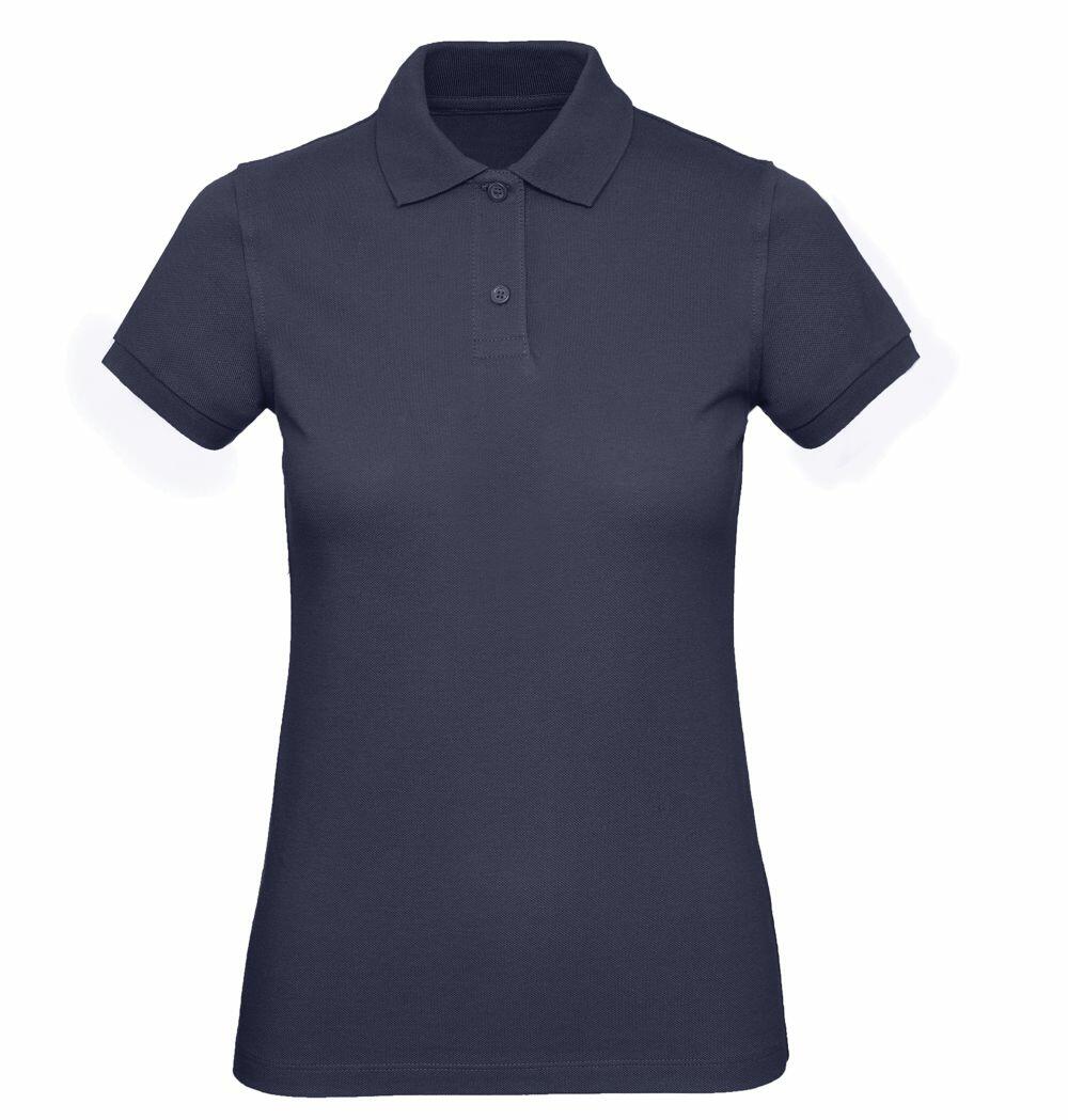 The B&C Collection B260F is a navy blue short-sleeve polo shirt featuring a collar and three buttons.