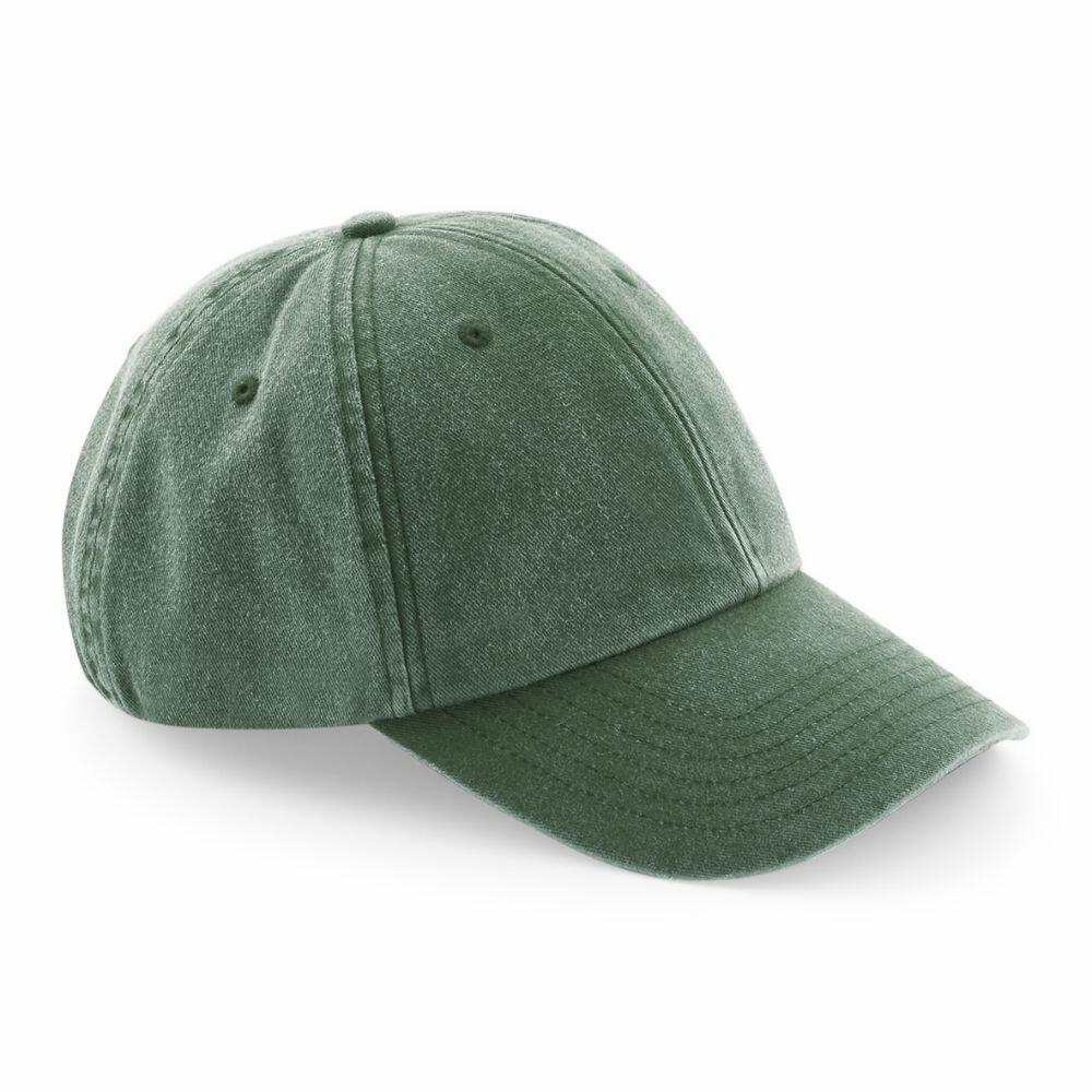 The Beechfield BC655 is a green baseball cap featuring six panels and a curved brim, showcased against a white background.