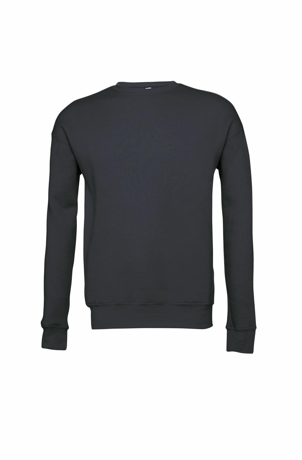 The Bella + Canvas BE045 is a plain dark green sweatshirt featuring long sleeves and a classic crew neck, depicted against a white background.