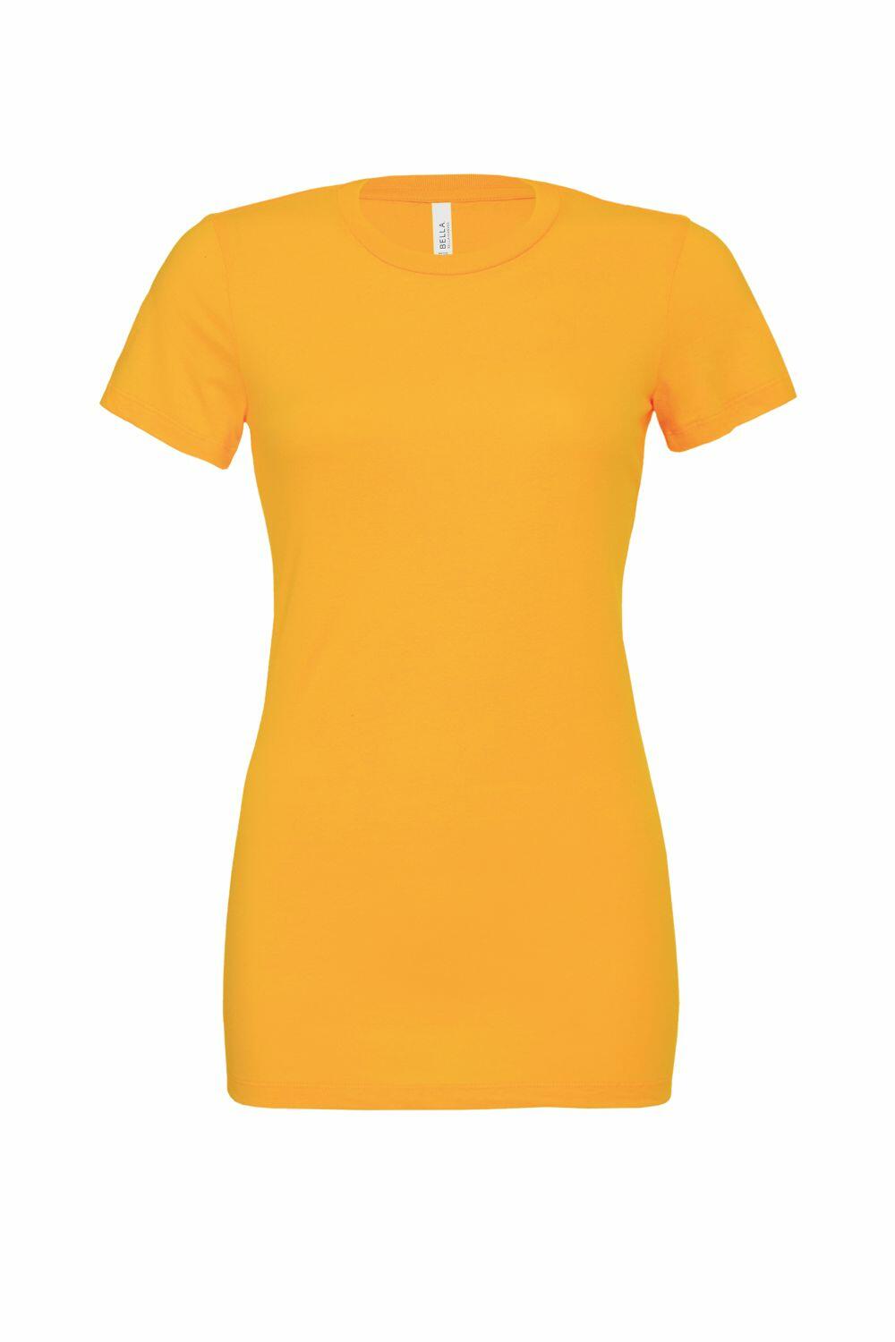 A plain, vivid orange short-sleeve T-shirt from Bella + Canvas (Product Name: BE046) presented against a white background.