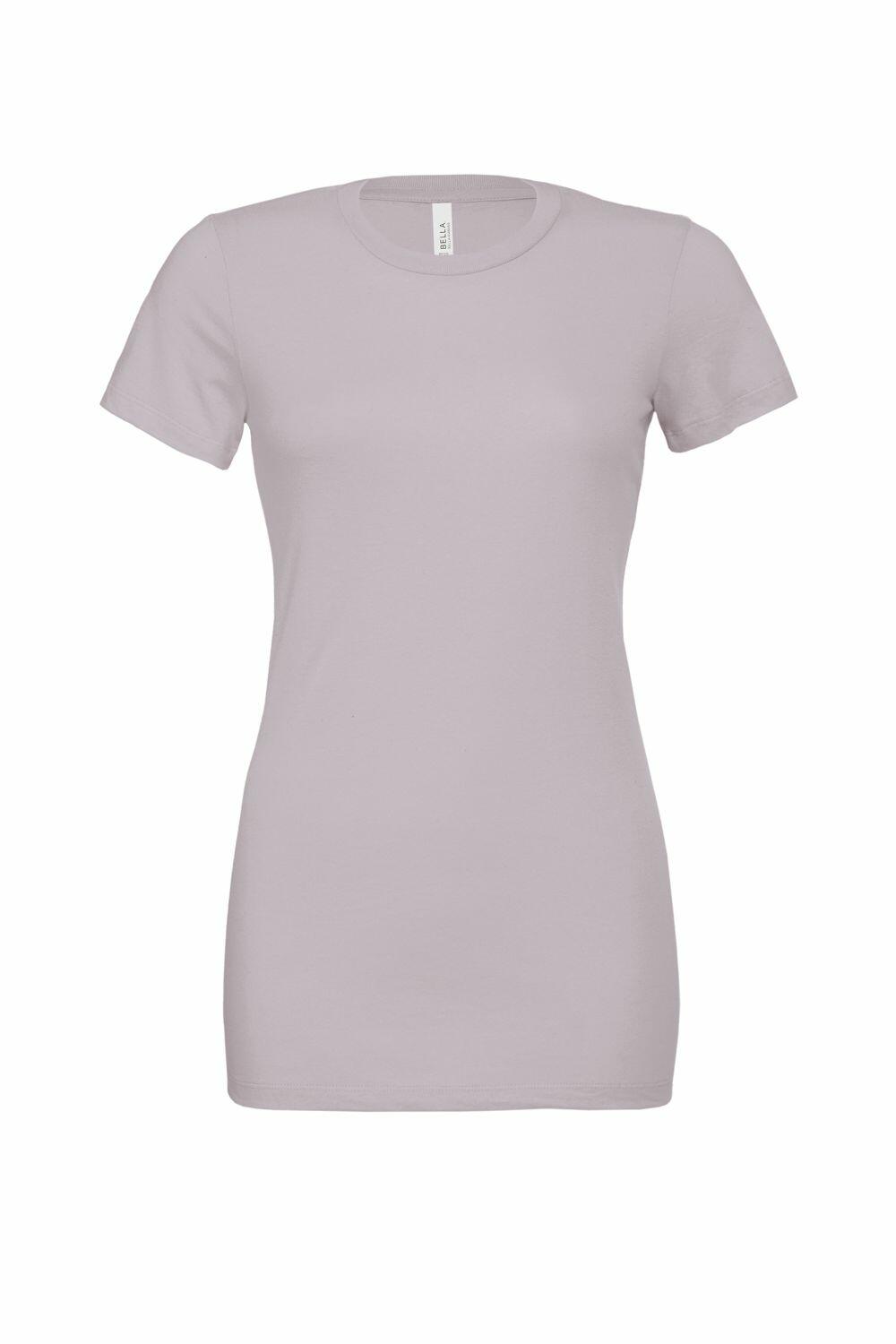 The BE046 by Bella + Canvas is a plain, light gray short-sleeve T-shirt featuring a simple crew neckline and a fitted style, displayed on a white background.