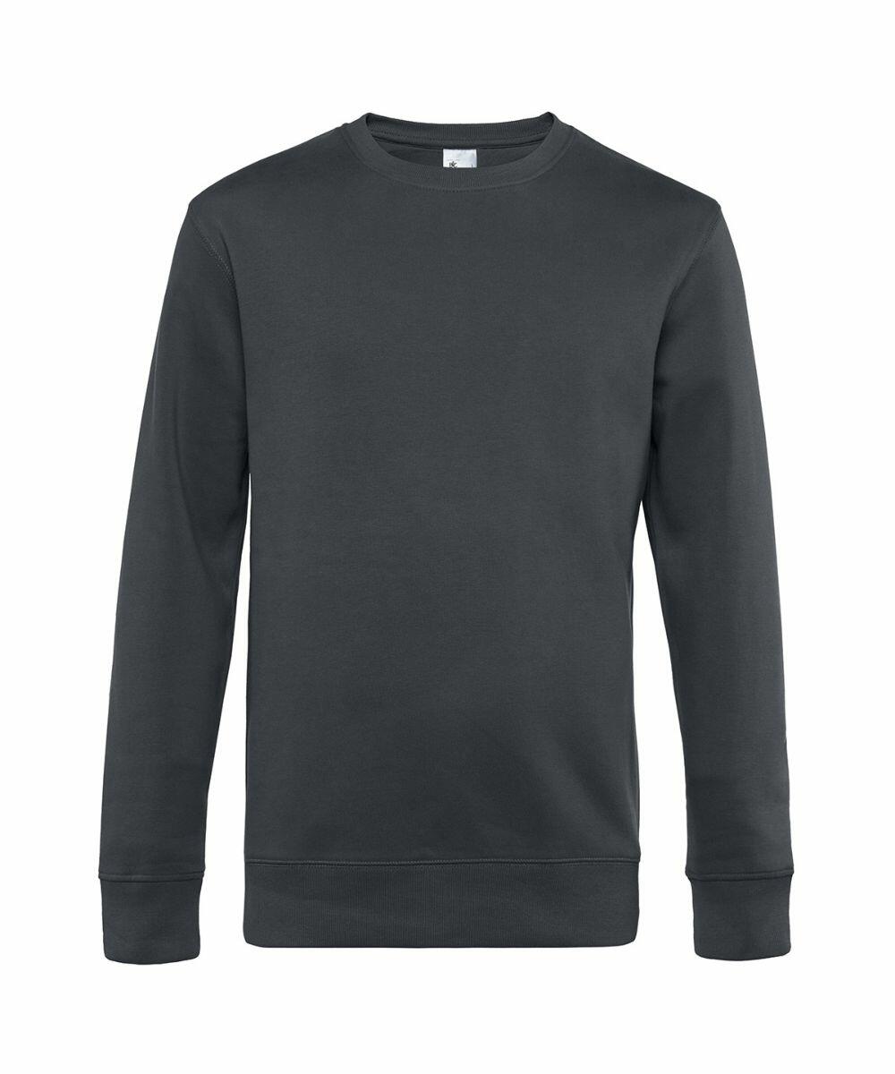 Displayed against a white background, the B&C Collection's BA010 is a plain dark green crew neck sweatshirt featuring long sleeves.