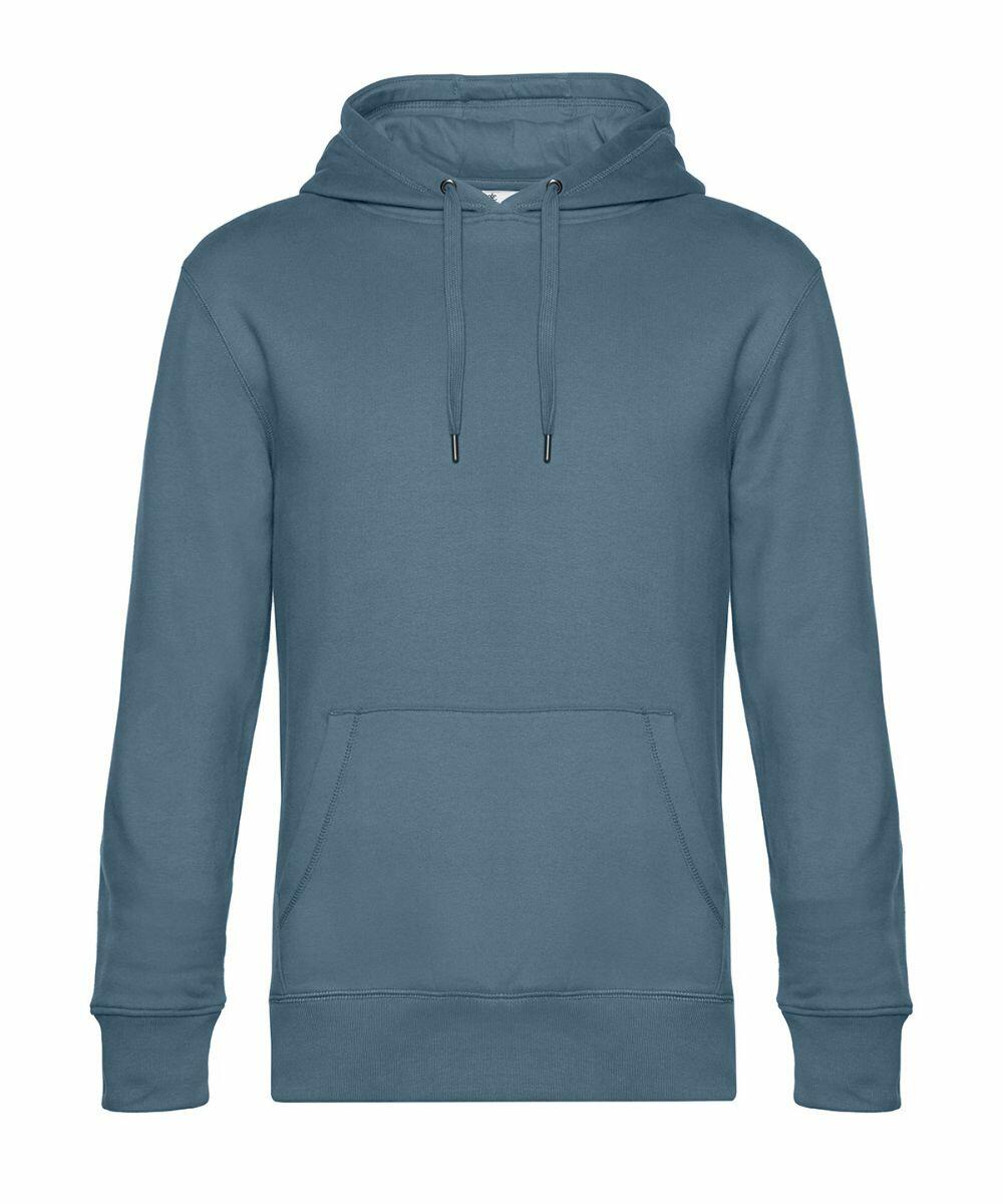 Product BA011 from B&C Collection is a front view of a plain teal hoodie with an adjustable drawstring hood and a spacious front pocket.