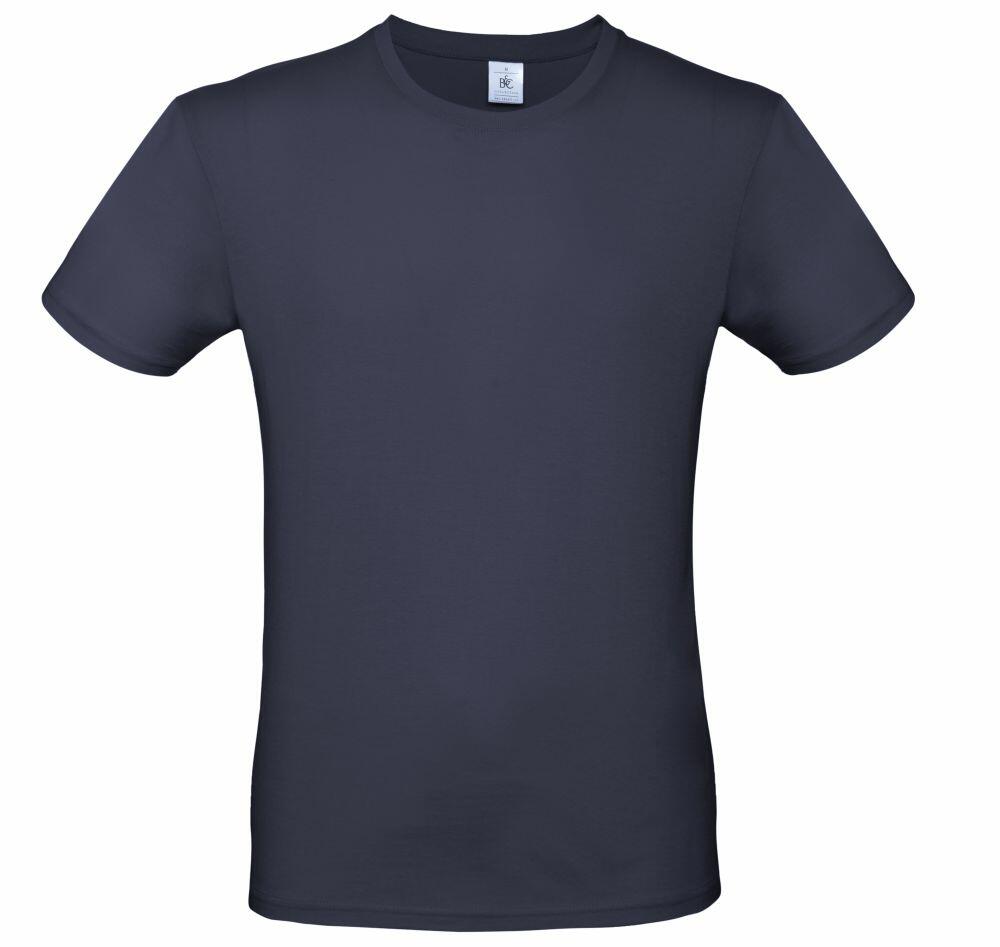A BA210 T-shirt by B&C Collection, featuring a plain, dark navy blue design with short sleeves and a round neckline on a white background.