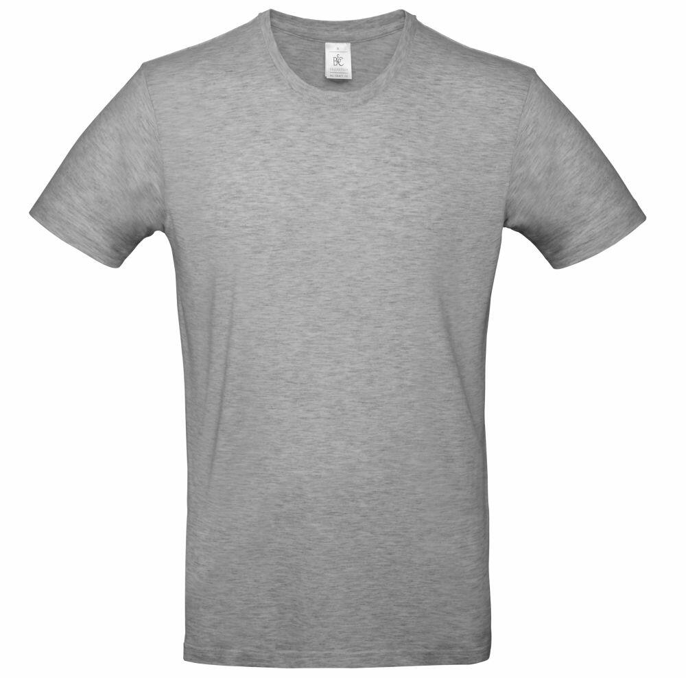 A plain, light gray T-shirt from the B&C Collection's BA220 line is displayed against a white background. The T-shirt features short sleeves and a round neckline, crafted from soft, smooth fabric. The image highlights the design and texture of the shirt.